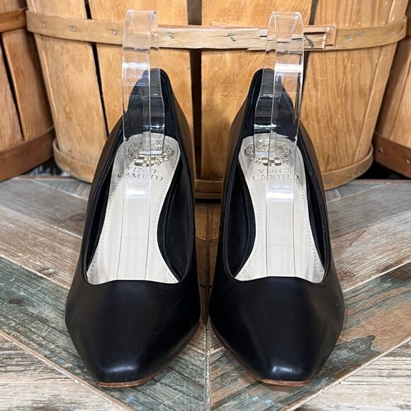 Vince Camuto Dileta Black Leather Square Point Toe Stacked Wedge Pump Womens 7.5 - Picture 4 of 11